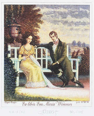 [Экслибрис Евы Марии Виммер. «Евгений Онегин» / Худож. Г. Верещагин]. Exlibris Eva Maria Wimmer. Evgenii Onegin. 1995.